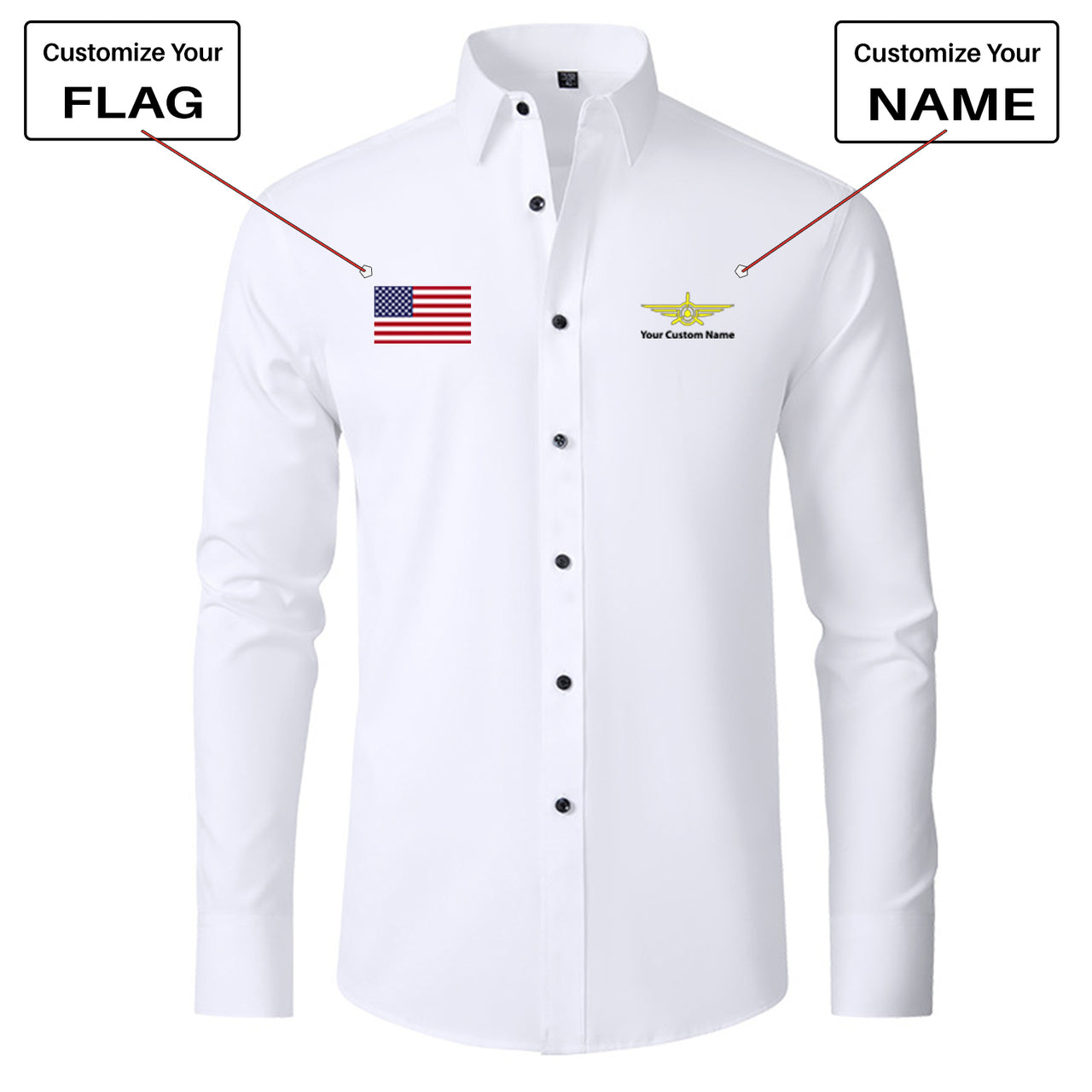 Custom Flag & Name "Badge 3" Long Sleeve Shirts