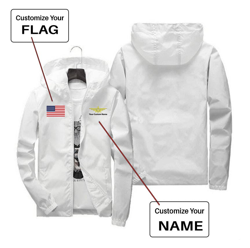 Custom Flag & Name with "Badge 3" Designed Windbreaker Jackets