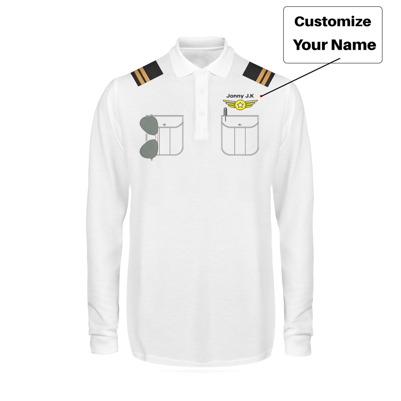 Customizable Pilot Uniform (Badge 4) 3D "LONG Sleeved" Polo T-Shirts