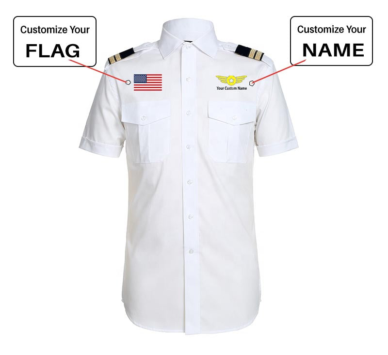 Custom Flag & Name with "Badge 4" Designed Pilot Shirts