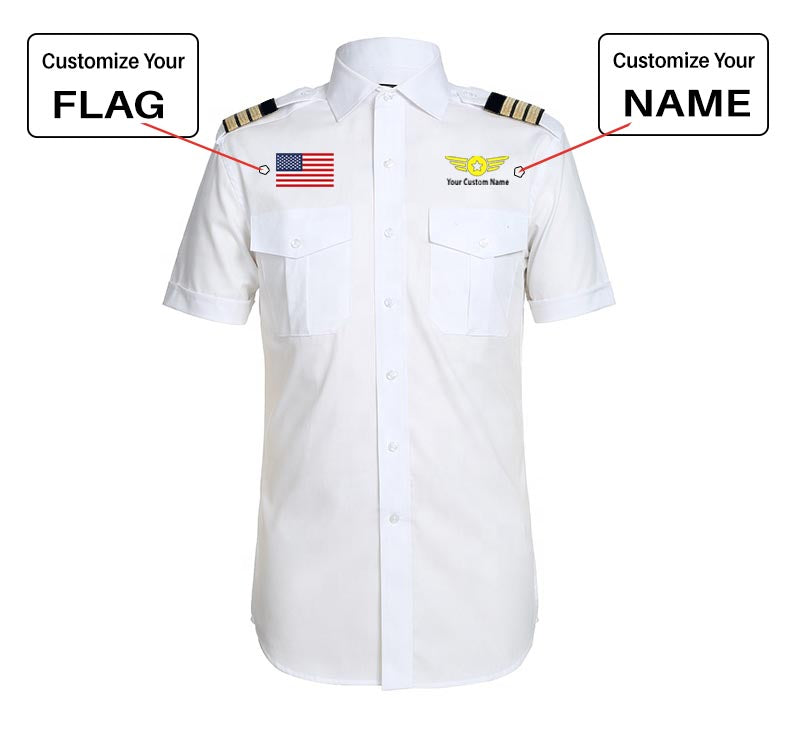 Custom Flag & Name with "Badge 4" Designed Pilot Shirts