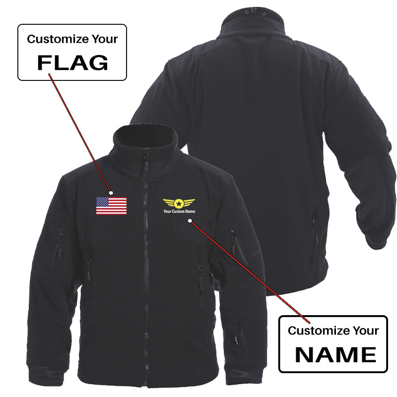 Custom Flag & Name "Badge 4" Fleece Military Jackets