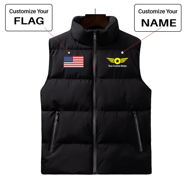 Custom Name & Flag (Badge 4) Designed Puffy Vests