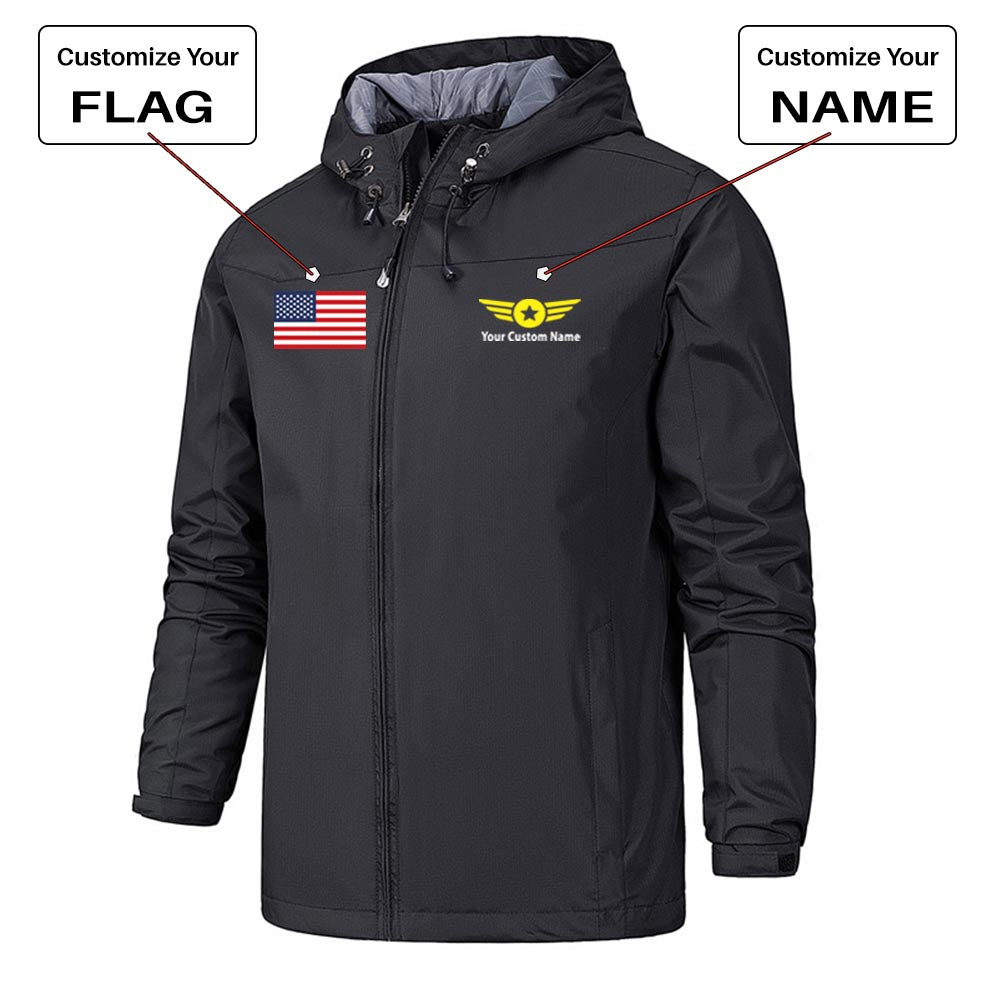 Custom Flag & Name with "Badge 4" Rain Jackets & Windbreakers
