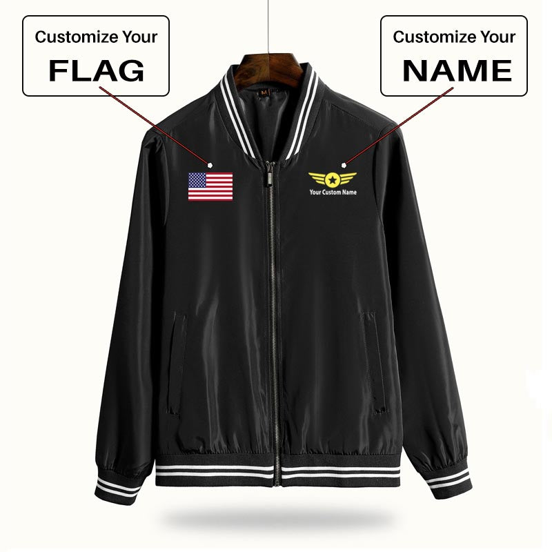 Custom Flag & Name "Badge 4" Thin Spring Jackets