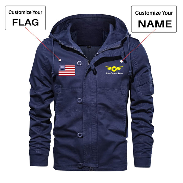 Custom Flag & Name "Badge 4" Designed Cotton Jackets