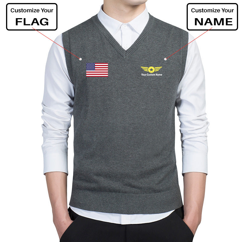 Custom Flag & Name "Badge 4" Designed Sweater Vests