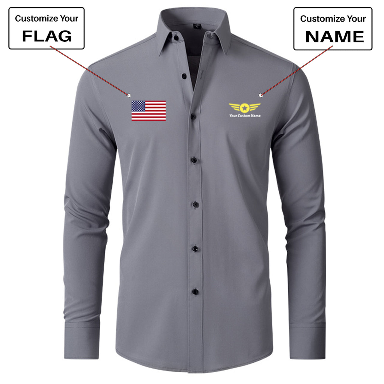 Custom Flag & Name "Badge 4" Long Sleeve Shirts