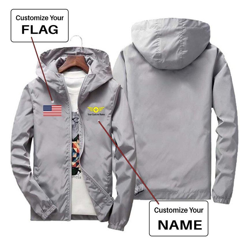 Custom Flag & Name with "Badge 4" Designed Windbreaker Jackets