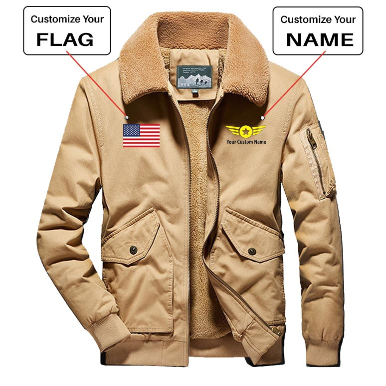 Custom Flag & Name with "Badge 4" Designed Thick Bomber Jackets