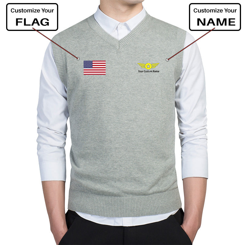 Custom Flag & Name "Badge 4" Designed Sweater Vests