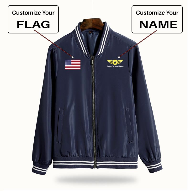 Custom Flag & Name "Badge 4" Thin Spring Jackets