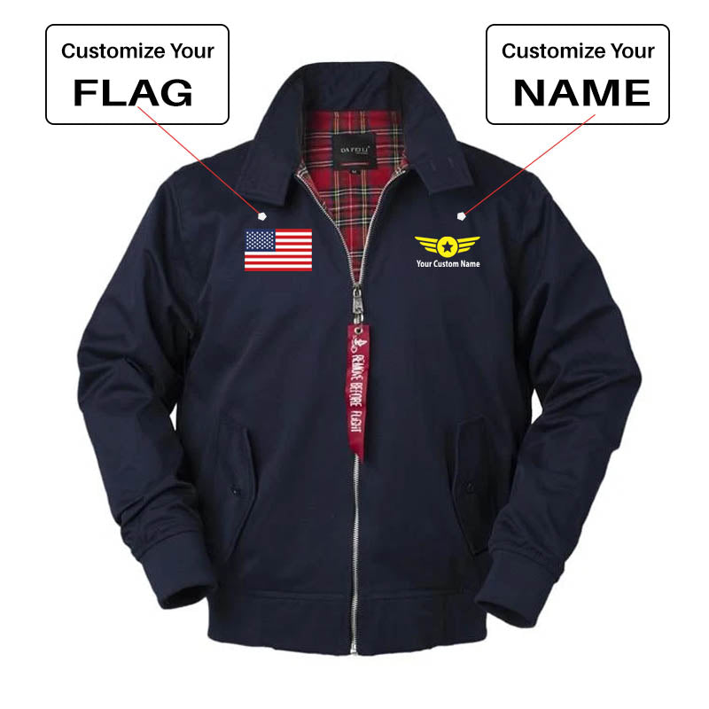 Custom Flag & Name with "Badge 4" Designed Vintage Style Jackets