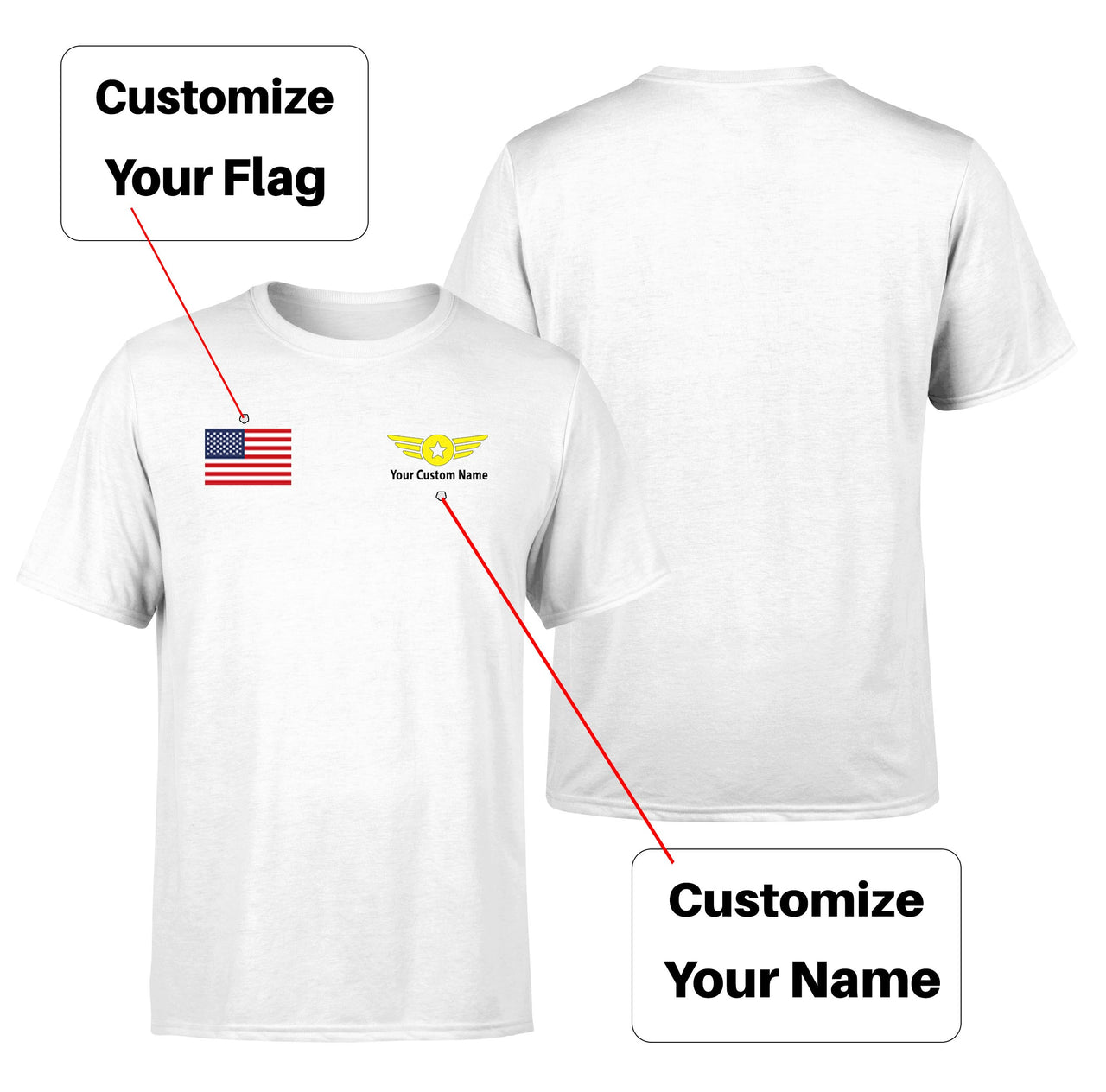 Custom Flag & Name with "Badge 4" Designed T-Shirts