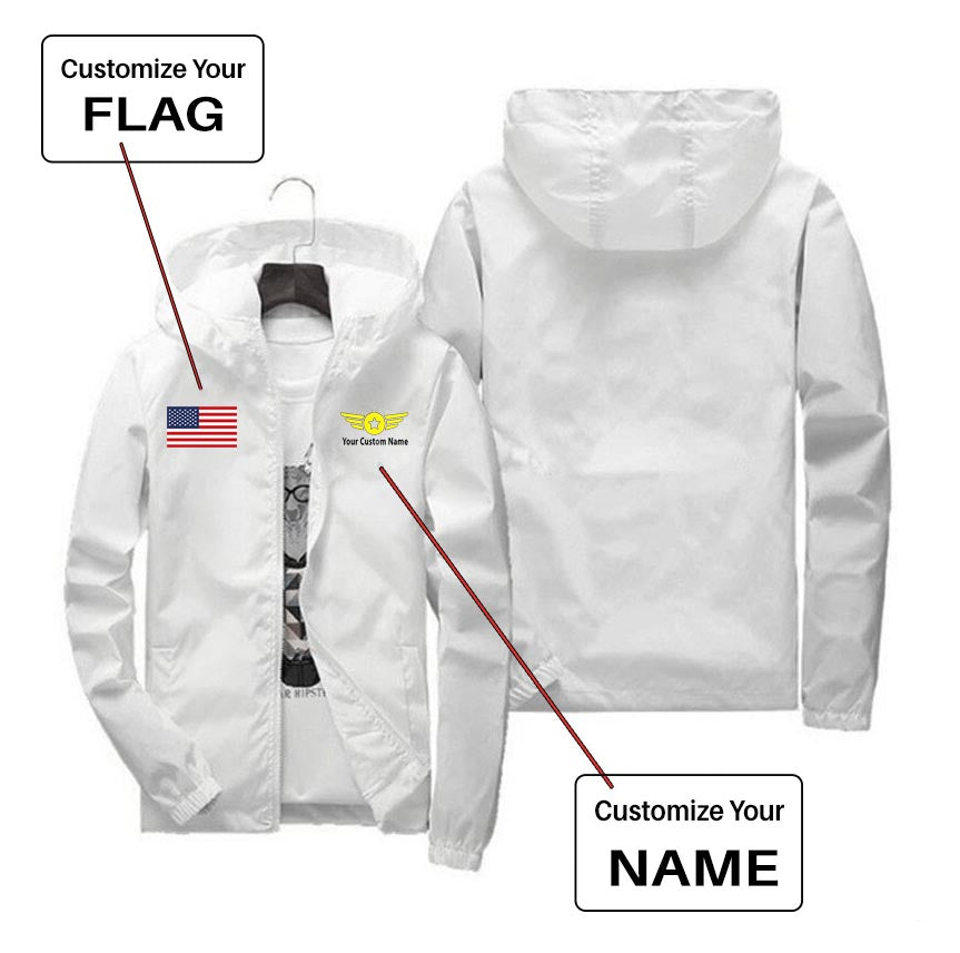 Custom Flag & Name with "Badge 4" Designed Windbreaker Jackets