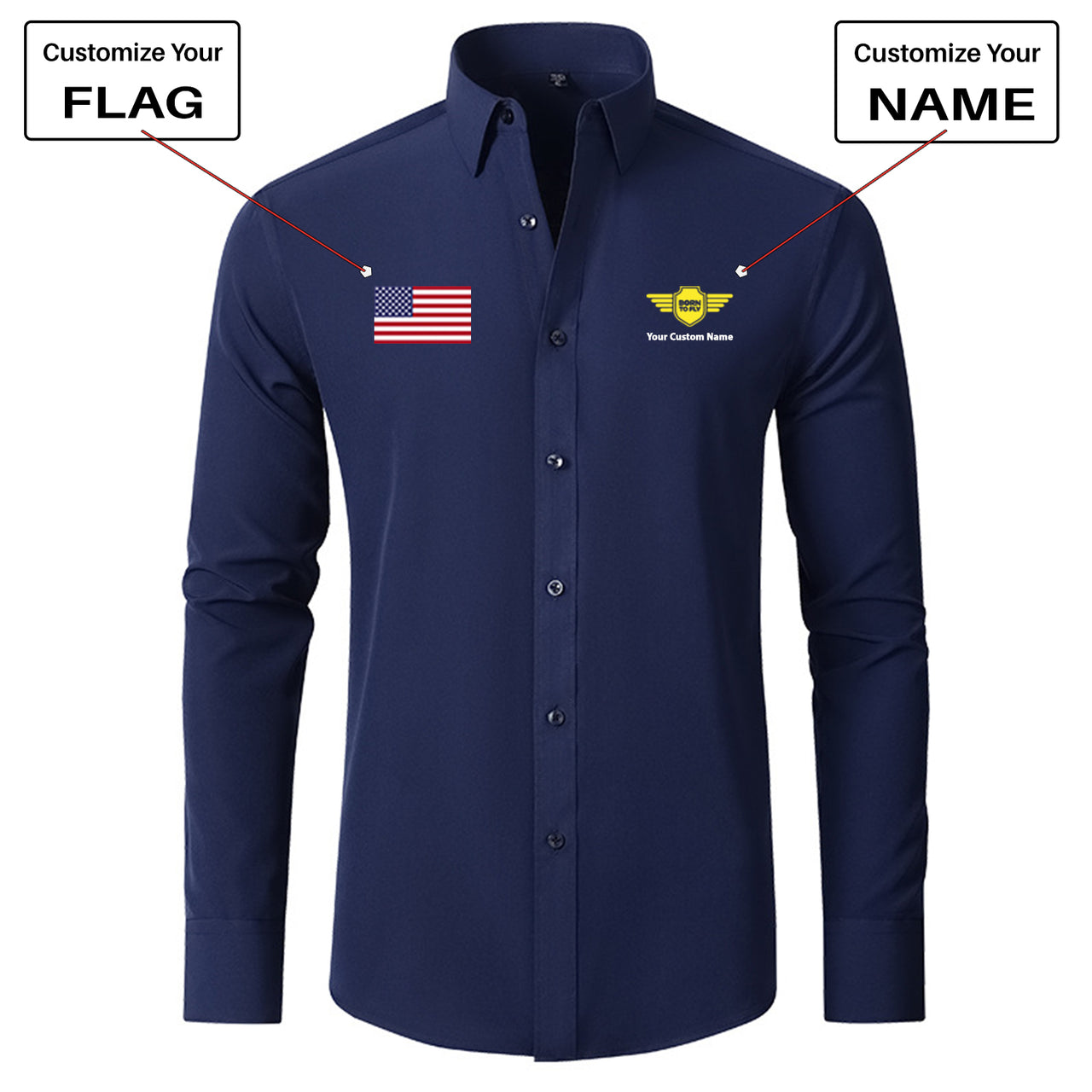 Custom Flag & Name "Badge 5" Long Sleeve Shirts