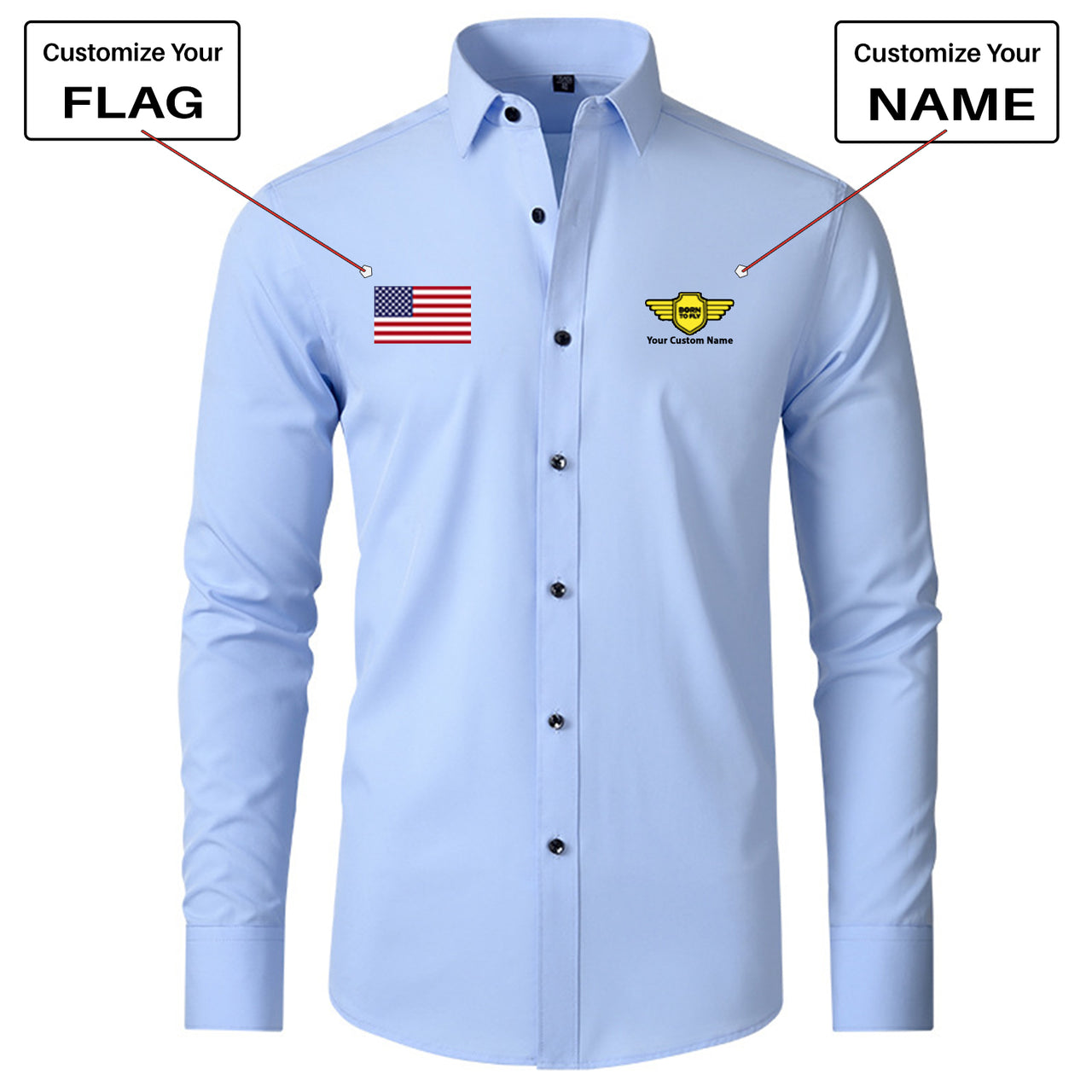 Custom Flag & Name "Badge 5" Long Sleeve Shirts