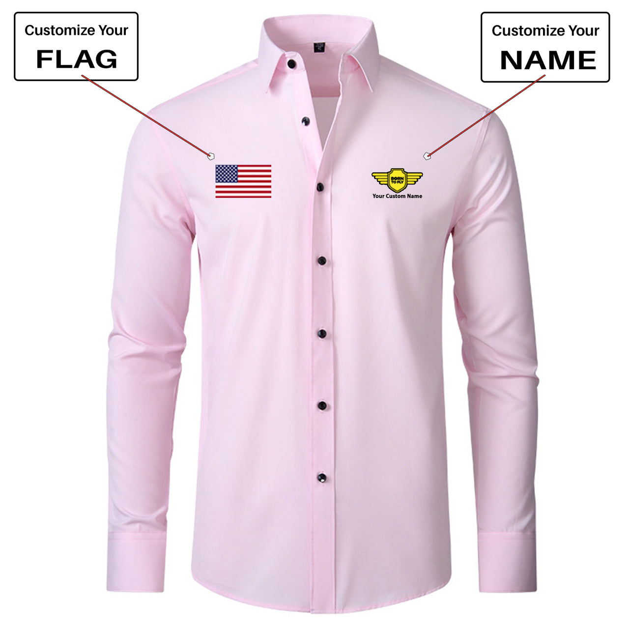Custom Flag & Name "Badge 5" Long Sleeve Shirts