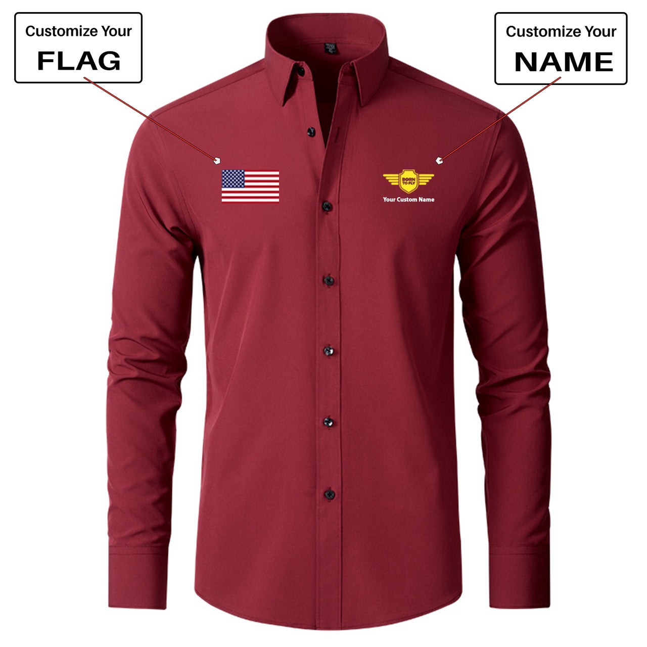 Custom Flag & Name "Badge 5" Long Sleeve Shirts