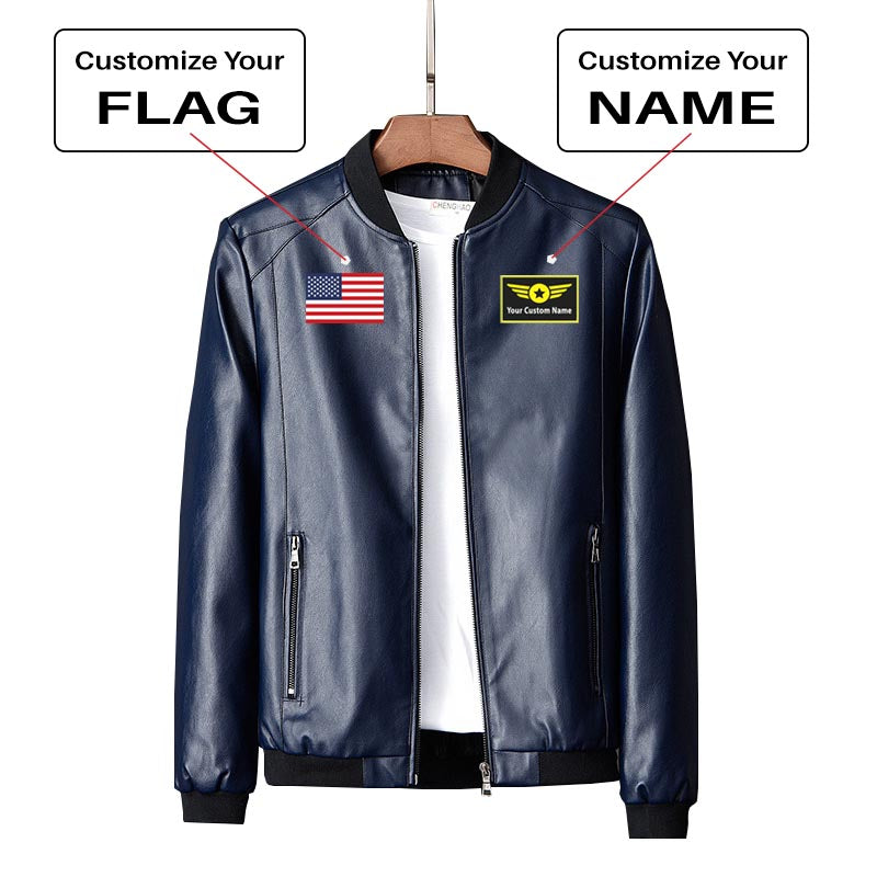 Custom Flag & Name with "Special Badge" Designed PU Leather Jackets