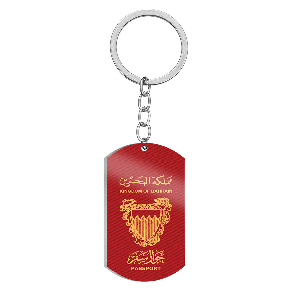 Bahrain Passport Designed Stainless Steel Key Chains (Double Side)