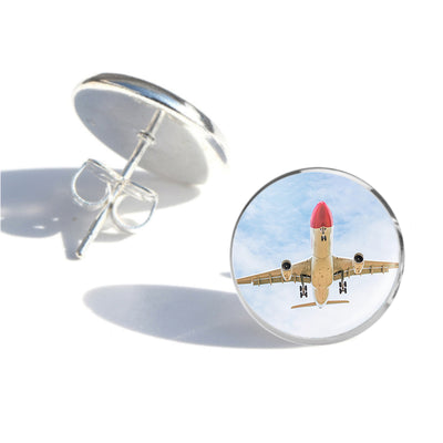 Side view of Beautiful Airbus A330 on Approach copy aviation stud earrings in stainless steel, polished finish.