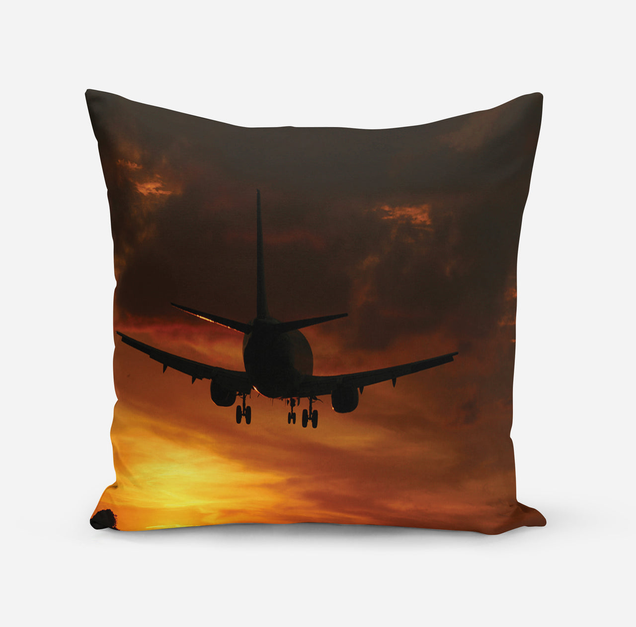 Beautiful Aircraft Landing at Sunset Designed Pillows