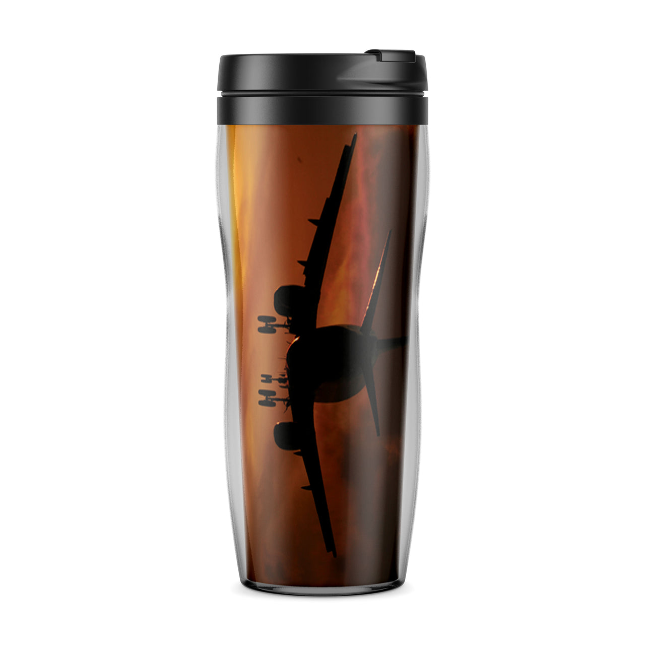 Beautiful Aircraft Landing at Sunset Designed Travel Mugs
