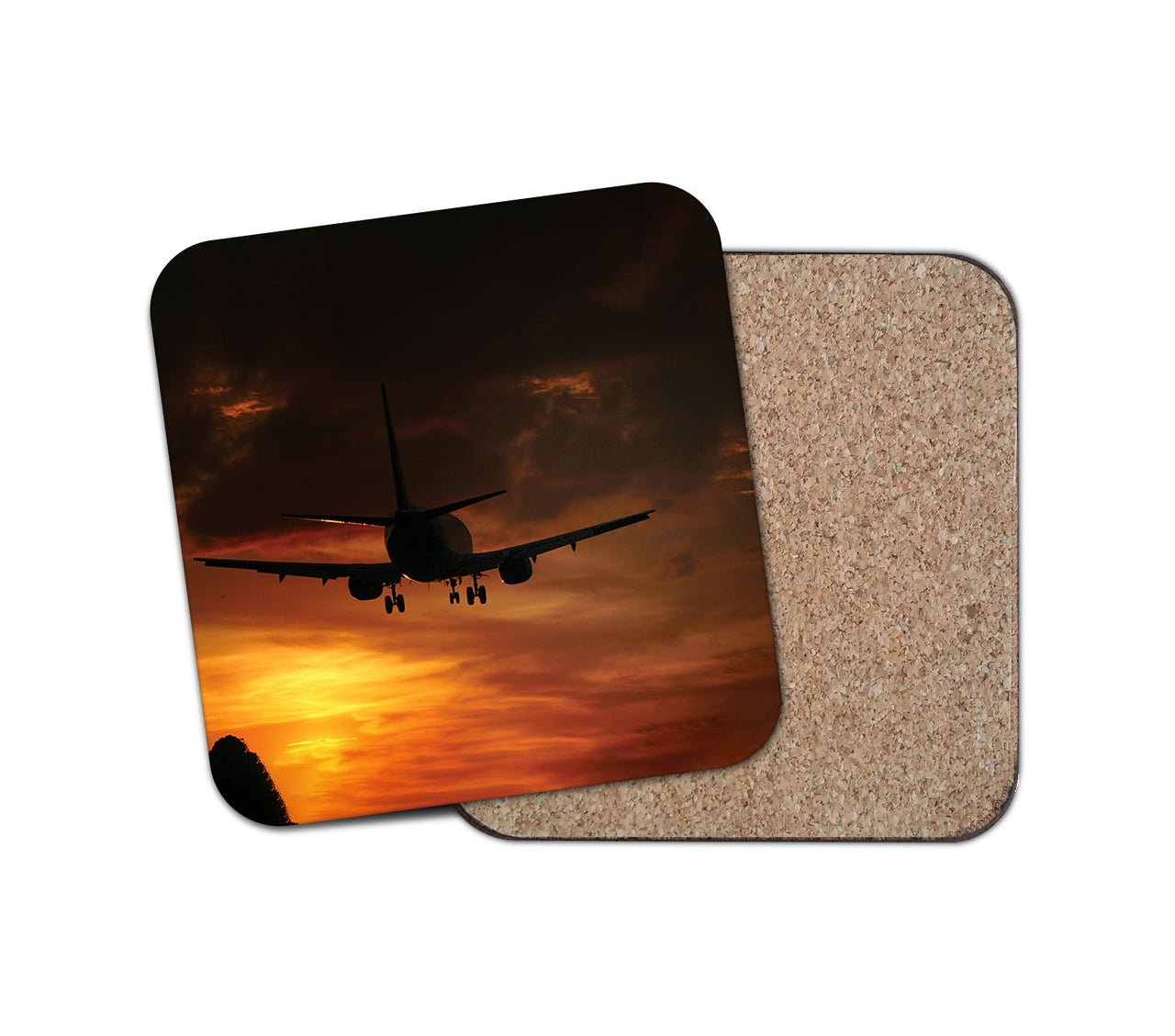 Beautiful Aircraft Landing at Sunset Designed Coasters