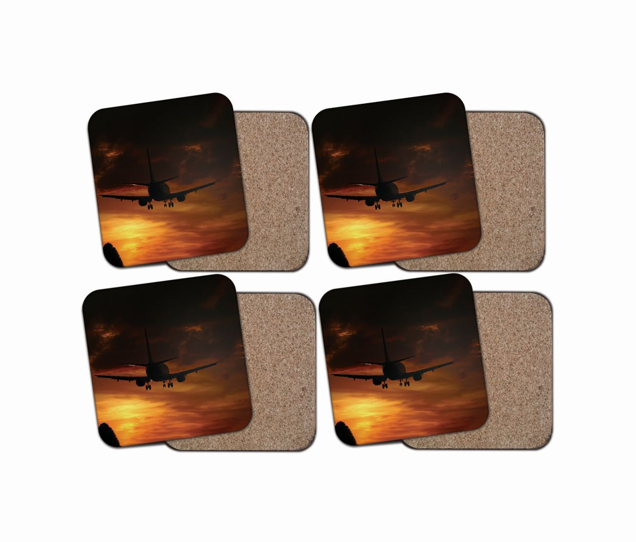 Beautiful Aircraft Landing at Sunset Designed Coasters