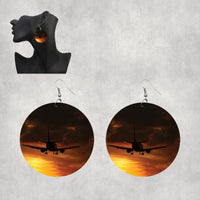 Thumbnail for Beautiful Aircraft Landing at Sunset Designed Wooden Drop Earrings