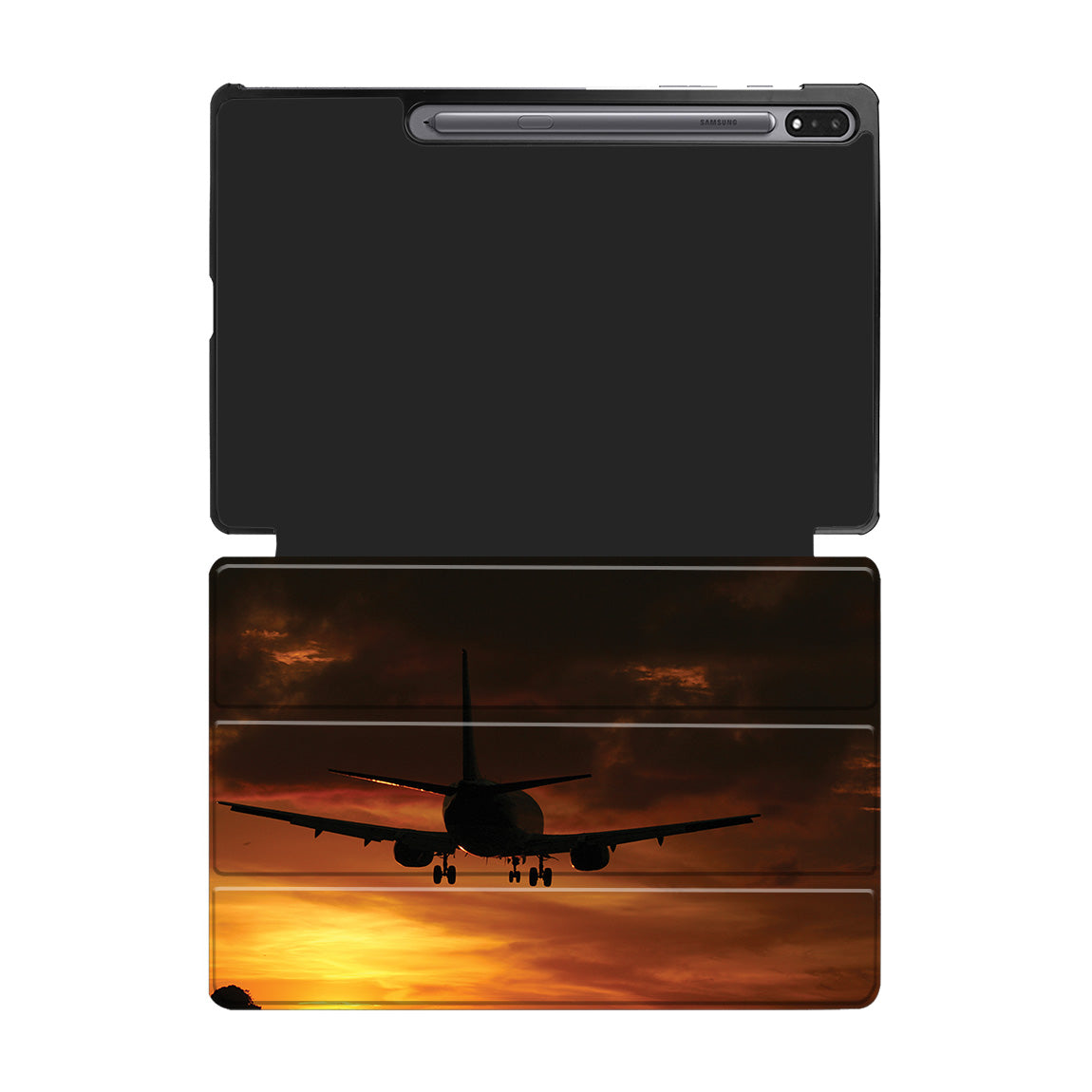 Beautiful Aircraft Landing at Sunset Designed Samsung Tablet Cases