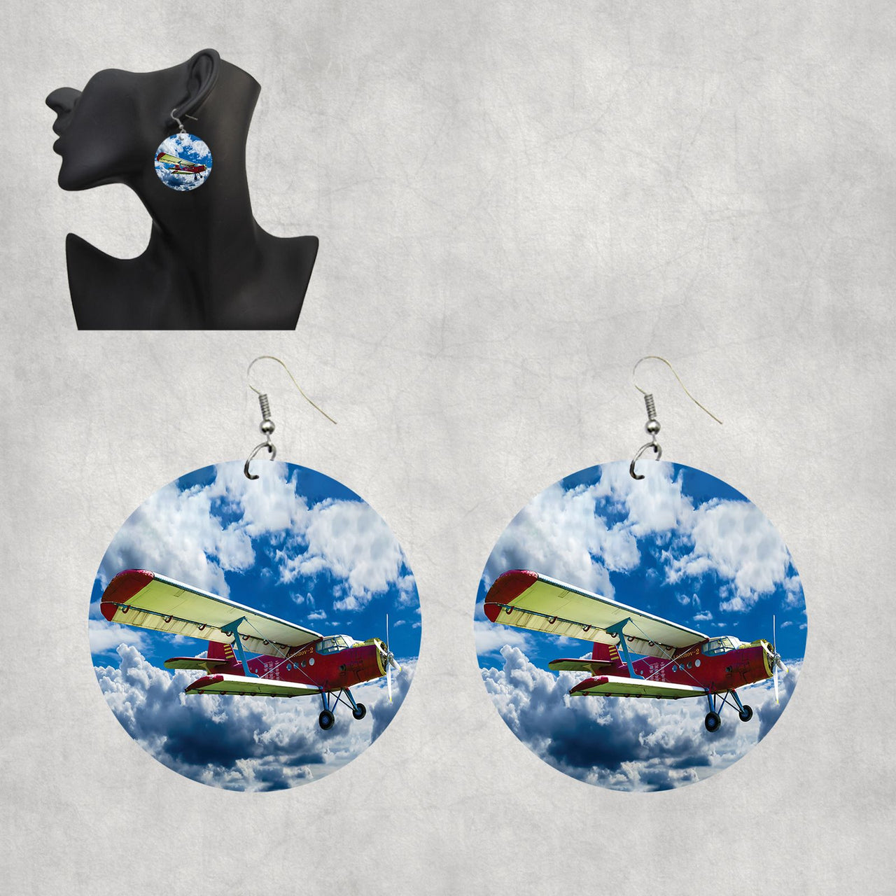 Beautiful Clouds & Antonov-2 Designed Wooden Drop Earrings