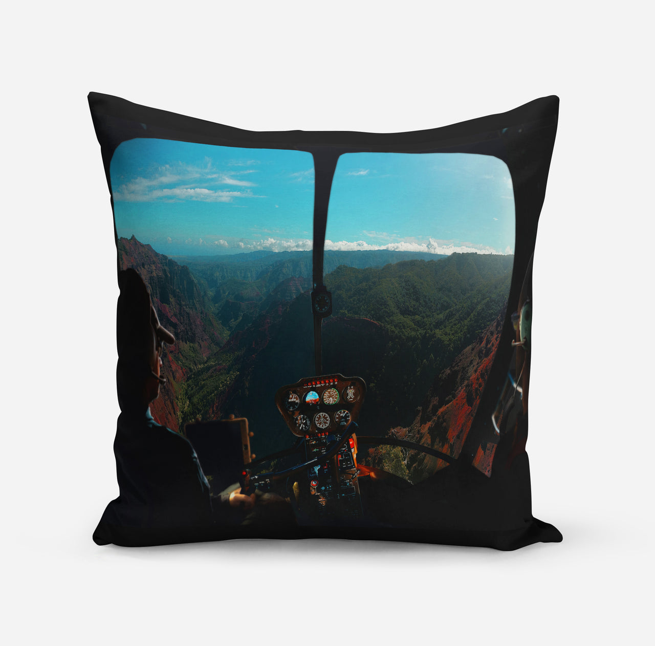 Beautiful Scenary Through Helicopter Cockpit Designed Pillows