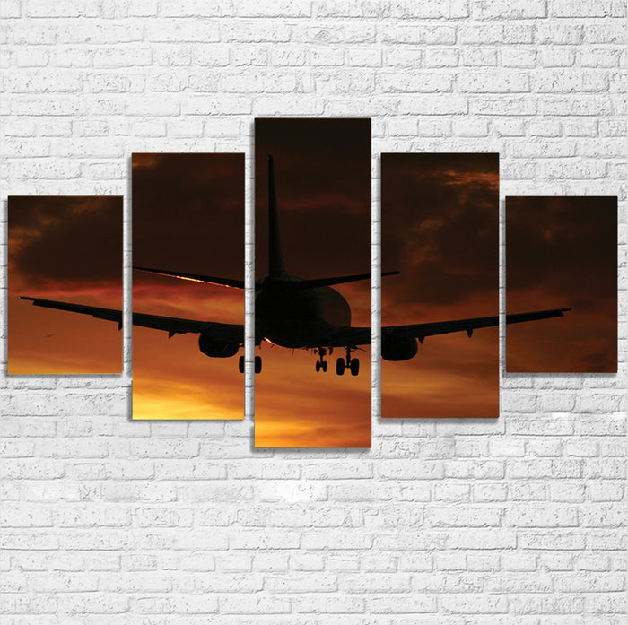 Beautiful Aircraft Landing at Sunset Printed Multiple Canvas Poster Aviation Shop 