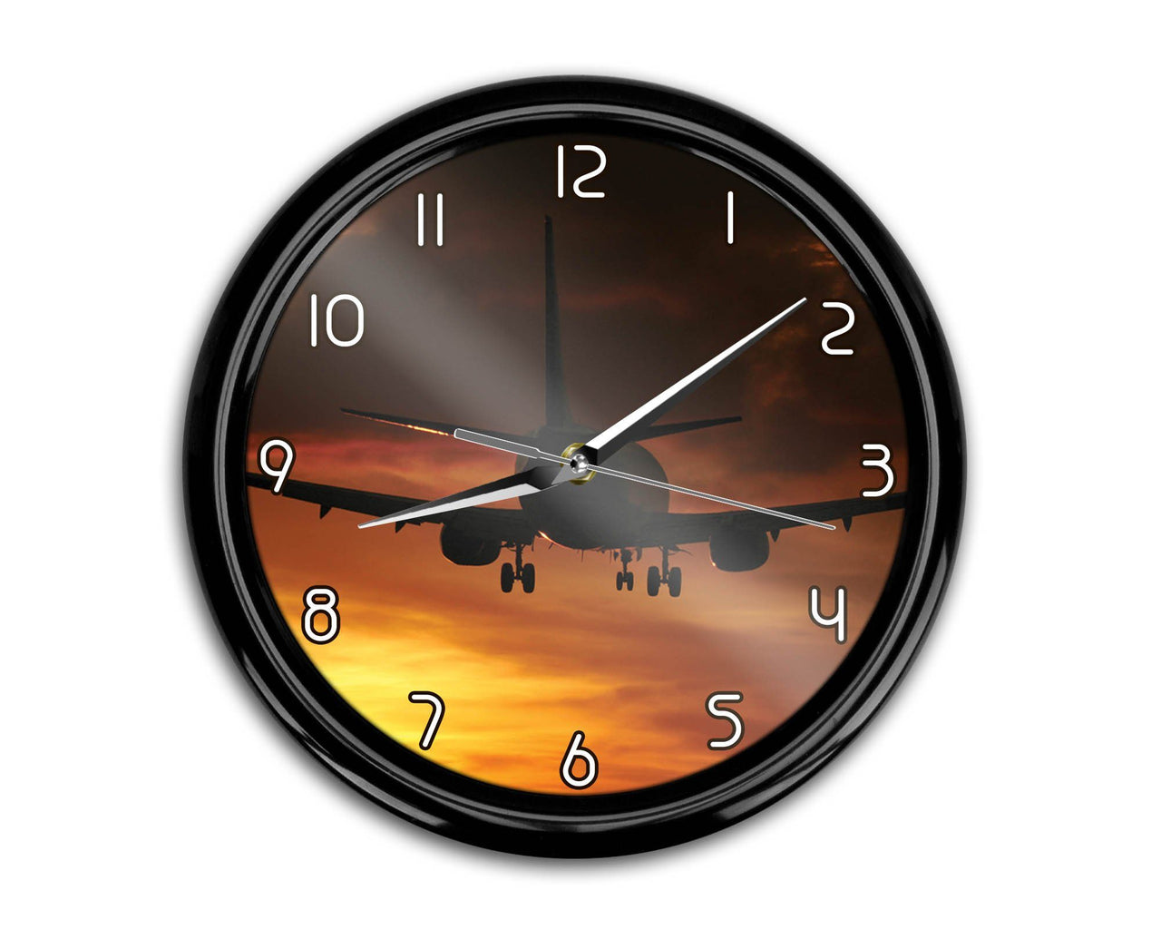 Beautiful Aircraft Landing at Sunset Printed Wall Clocks Aviation Shop 