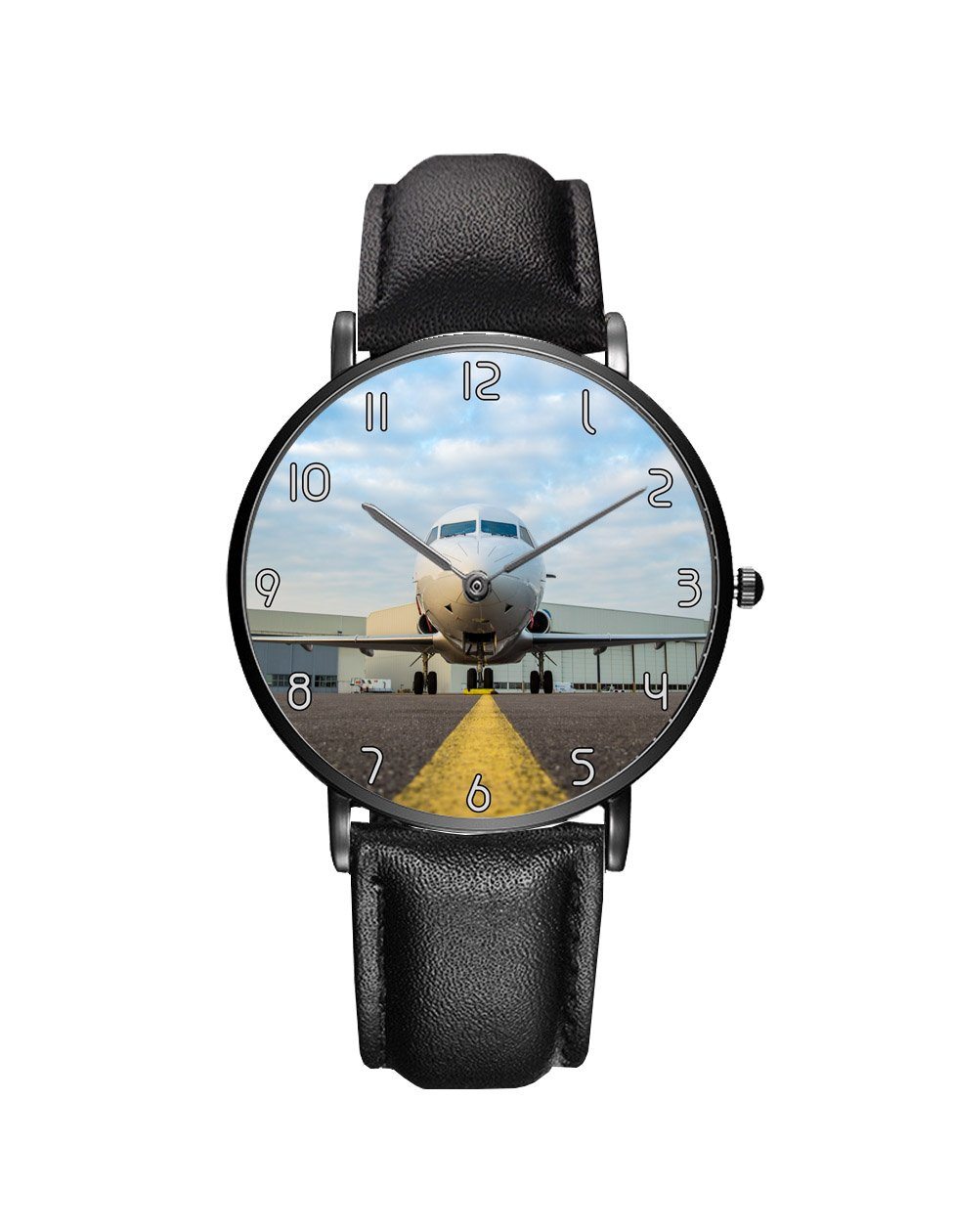 Face to Face with Beautiful Jet Leather Strap Watches Aviation Shop Black & Black Leather Strap 