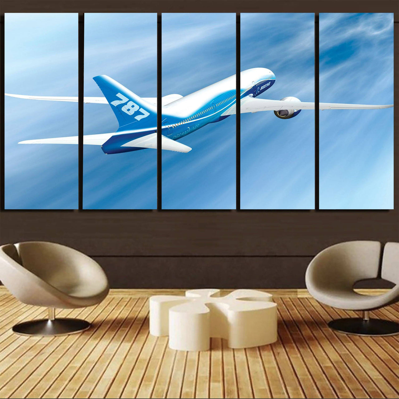 Beautiful Painting of Boeing 787 Dreamliner Printed Canvas Prints (5 Pieces) Aviation Shop 