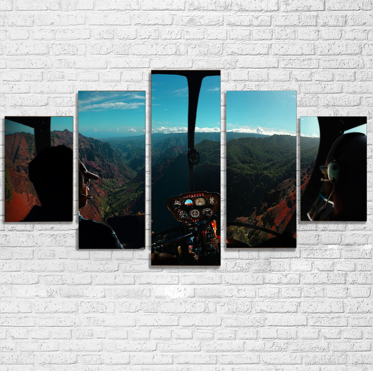 Beautiful Scenary Through Helicopter Cockpit Printed Multiple Canvas Poster Aviation Shop 