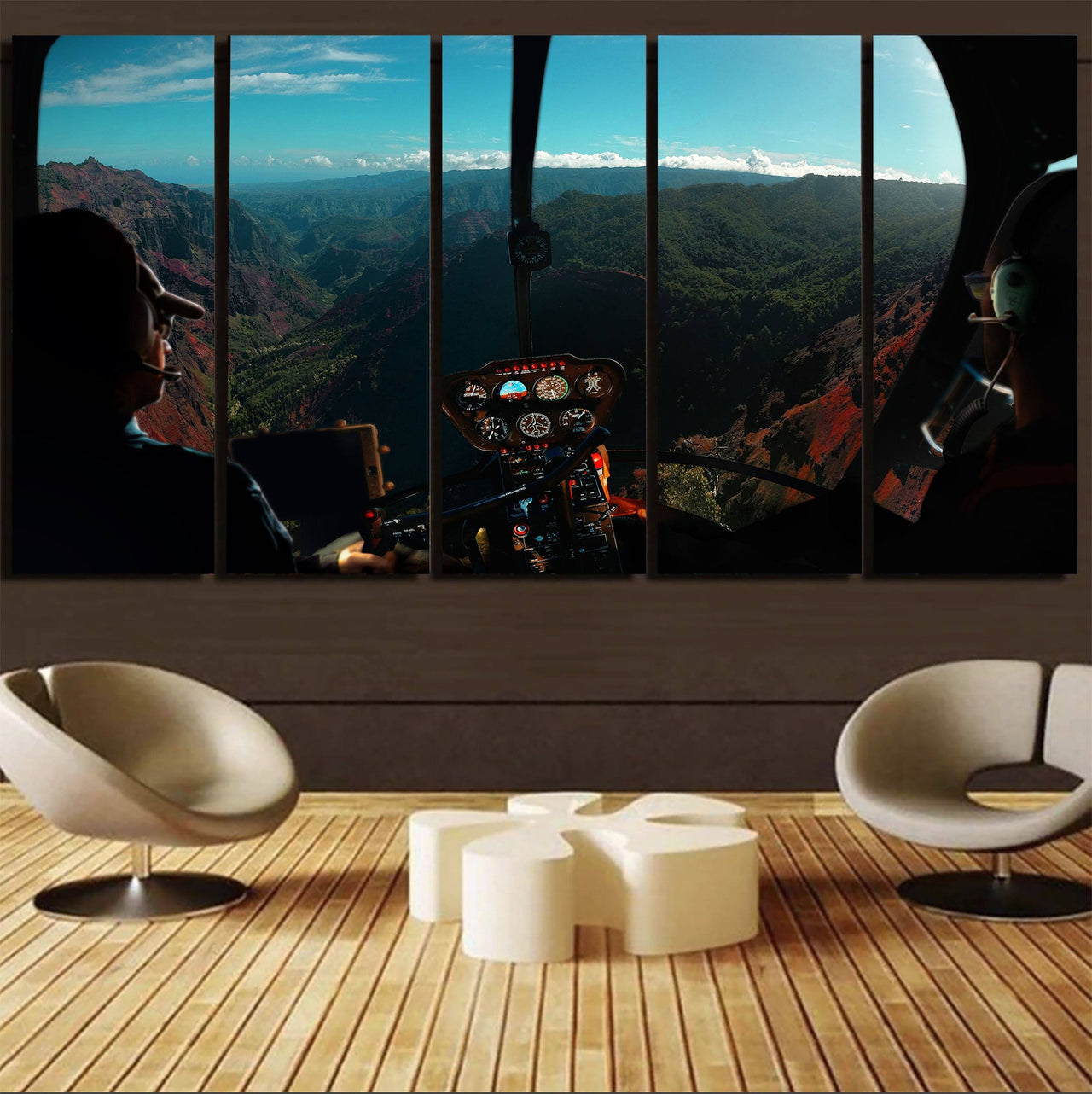 Beautiful Scenary Through Helicopter Cockpit Printed Canvas Prints (5 Pieces) Aviation Shop 