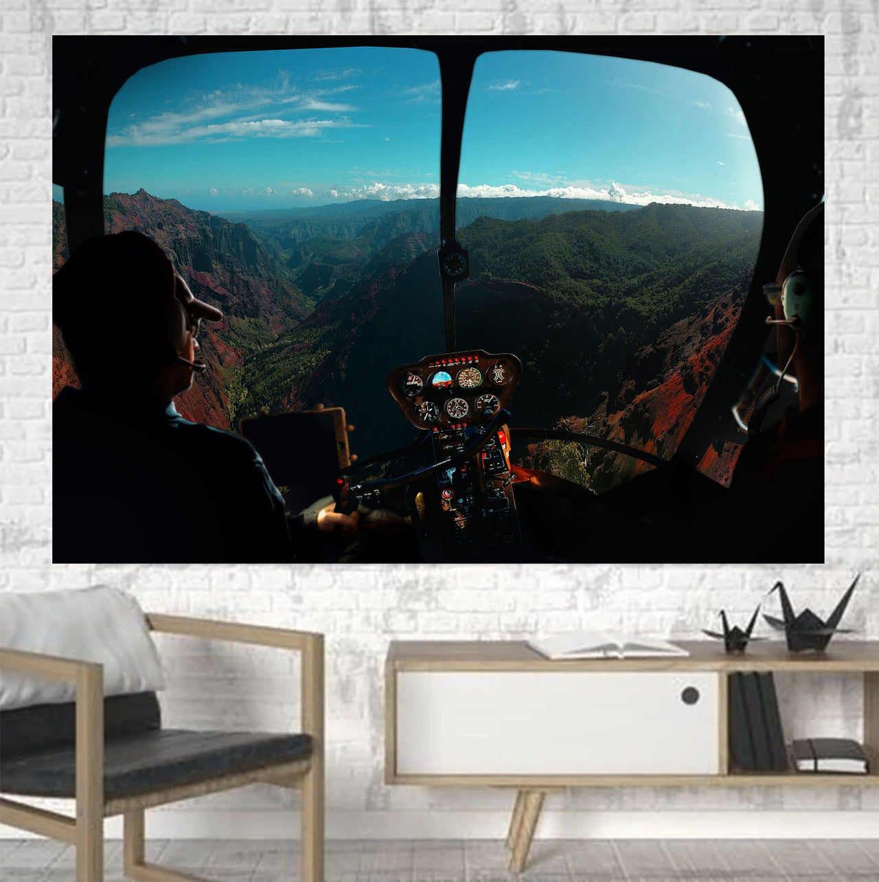 Beautiful Scenary Through Helicopter Cockpit Printed Canvas Posters (1 Piece) Aviation Shop 