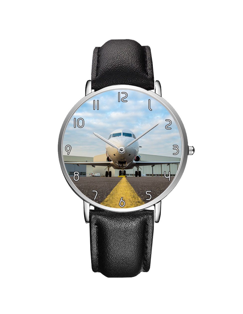 Face to Face with Beautiful Jet Leather Strap Watches Aviation Shop Silver & Black Leather Strap 