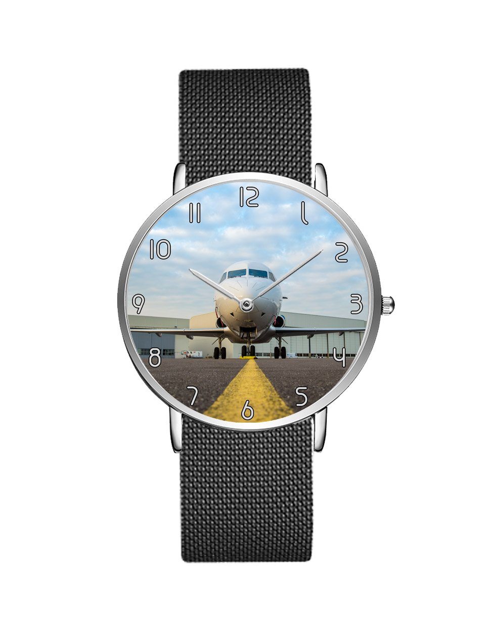 Face to Face with Beautiful Jet Stainless Steel Strap Watches Aviation Shop Silver & Black Stainless Steel Strap 