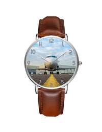 Thumbnail for Face to Face with Beautiful Jet Leather Strap Watches Aviation Shop Silver & Brown Leather Strap 