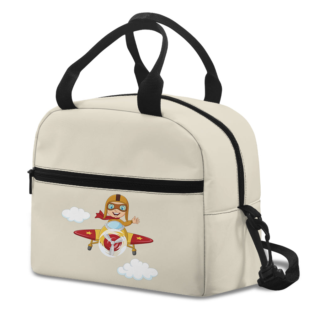 Cartoon Little Boy Operating Plane (Edition 2) Designed Lunch Bags