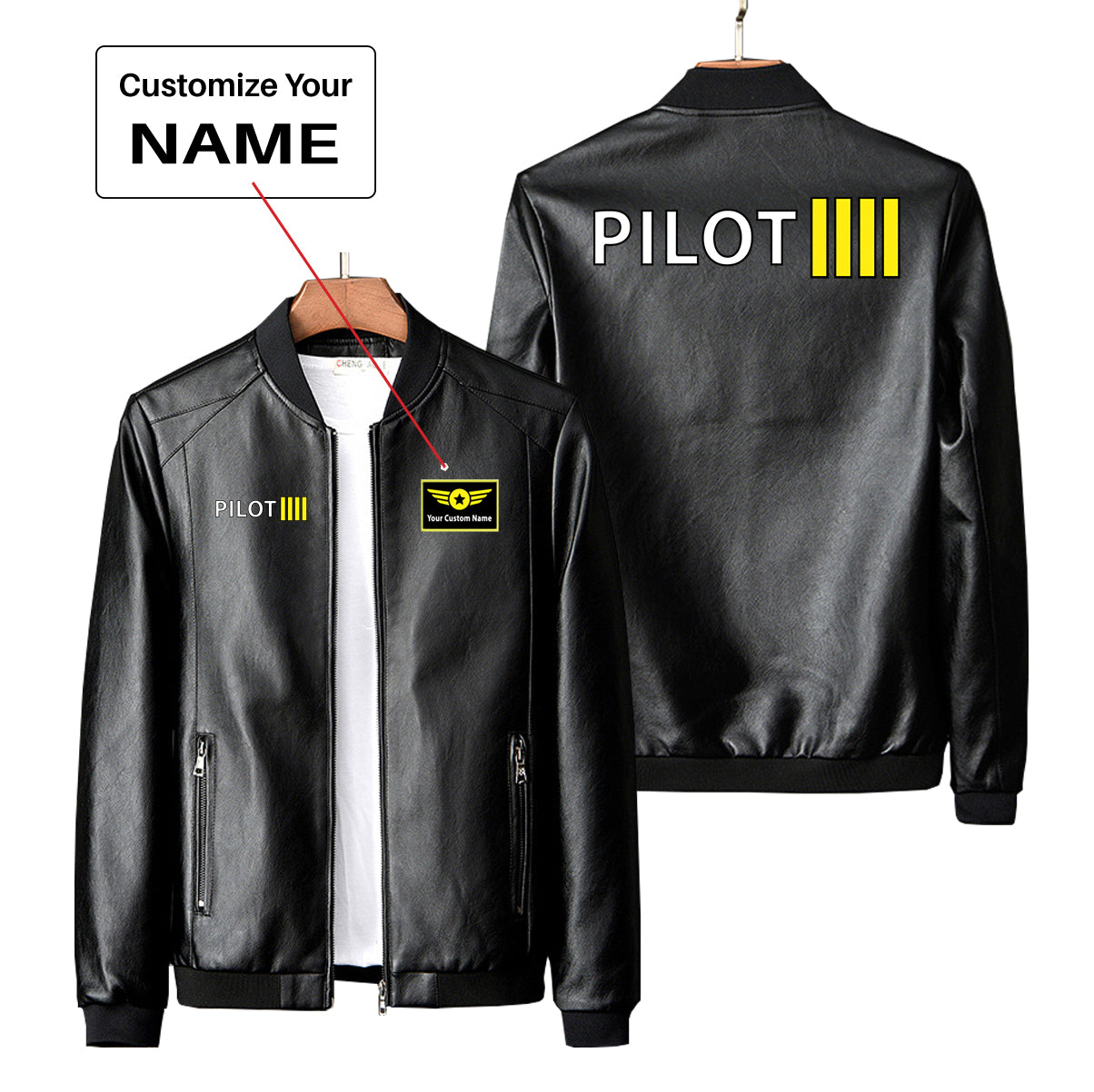 Pilot & Stripes (4 Lines) Designed PU Leather Jackets