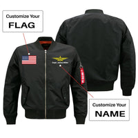 Thumbnail for Custom Flag & Name with Badge 3 Designed Pilot Jackets Pilot Eyes Store Black (Thin) S (US XXS) 