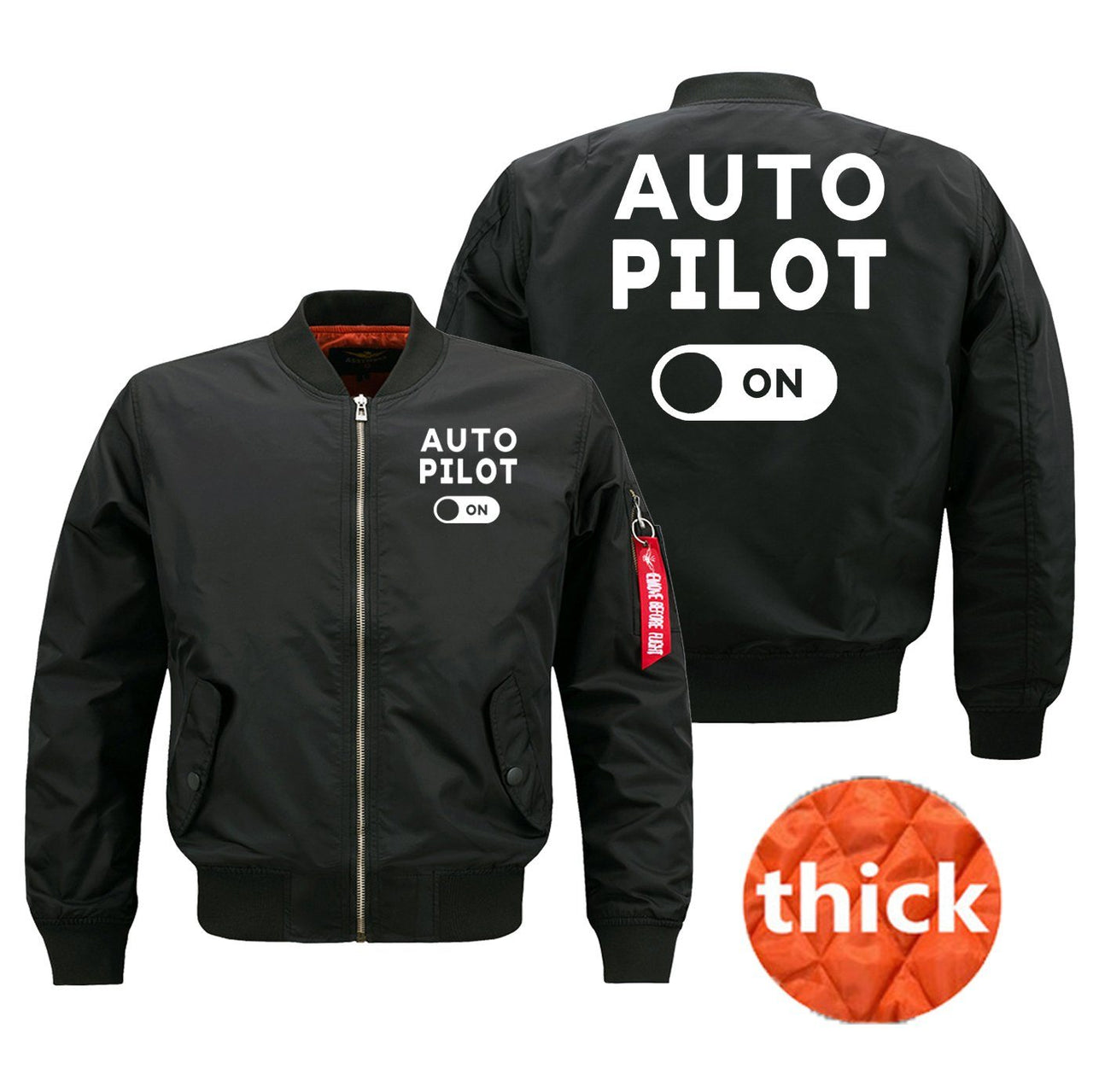 Auto Pilot ON Designed Pilot Jackets (Customizable) Pilot Eyes Store Black (Thick) M (US XS) 