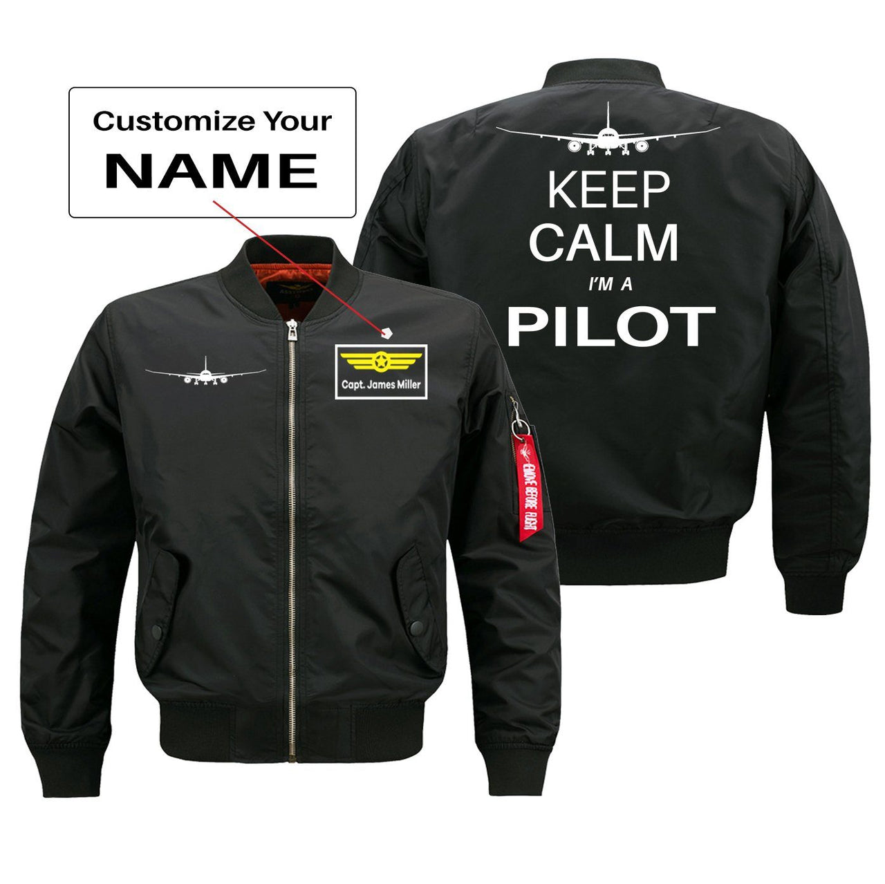 Keep Calm I'm a Pilot Designed Pilot Jackets (Customizable) Pilot Eyes Store Black (Thin) + Name M (US XS) 