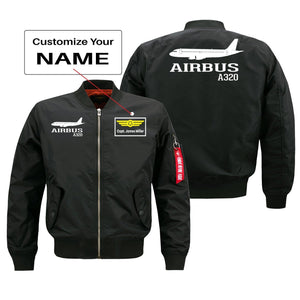 Airbus A320 Printed Pilot Jackets (Customizable) Pilot Eyes Store Black (Thin) + Name M (US XS) 